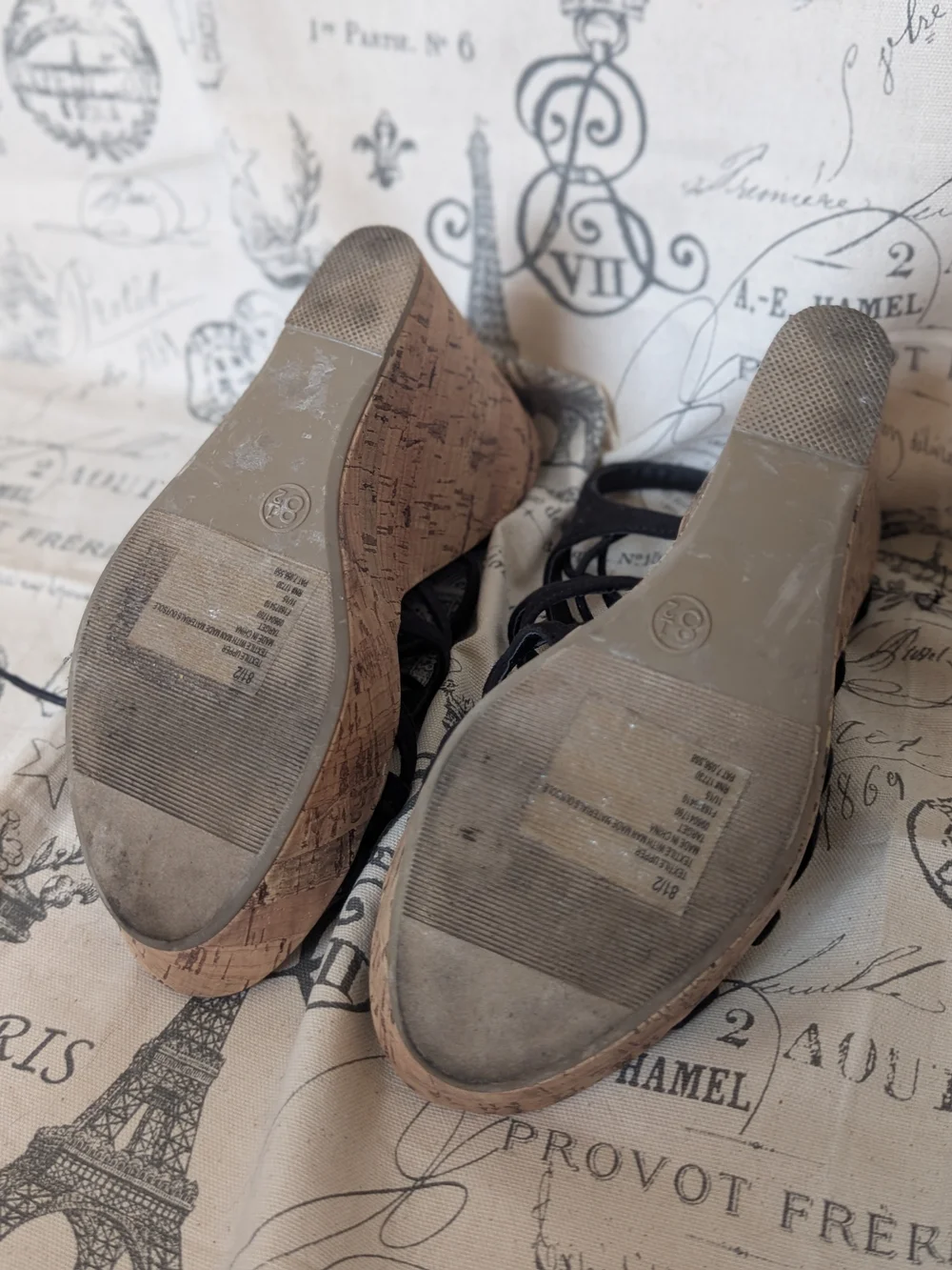 Mossimo Supply Co. Black Lace-Up Cork Wedge Sandals Size 8.5